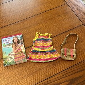 American Girl Doll Lea Meet Dress, bag, book